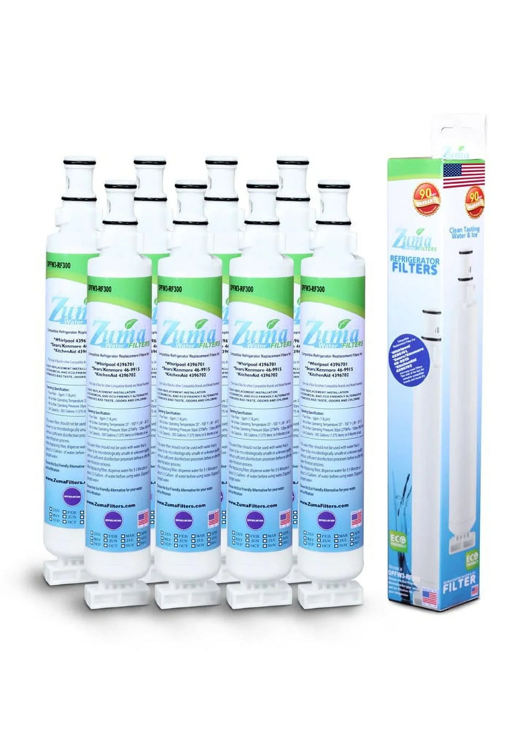 ZUMA Brand , Water and Ice Filter , Model # OPFW3-RF300 , Matching with Whirlpool® WF-L200 - 8 Pack - Made in U.S.A.