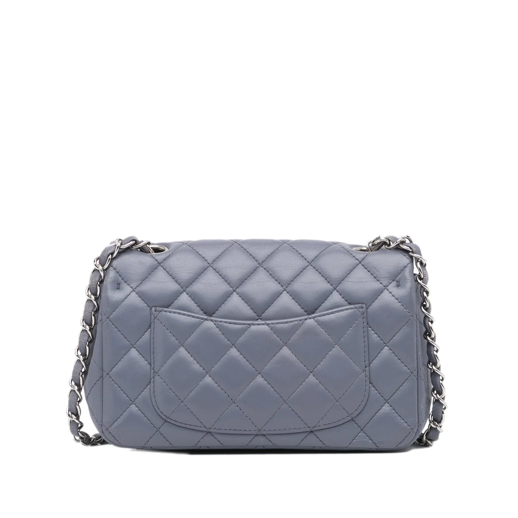 Pre-Owned Authenticated Chanel Mini Classic Lambskin Rectangular Single Flap Leather Gray Crossbody Bag Unisex (Fair)