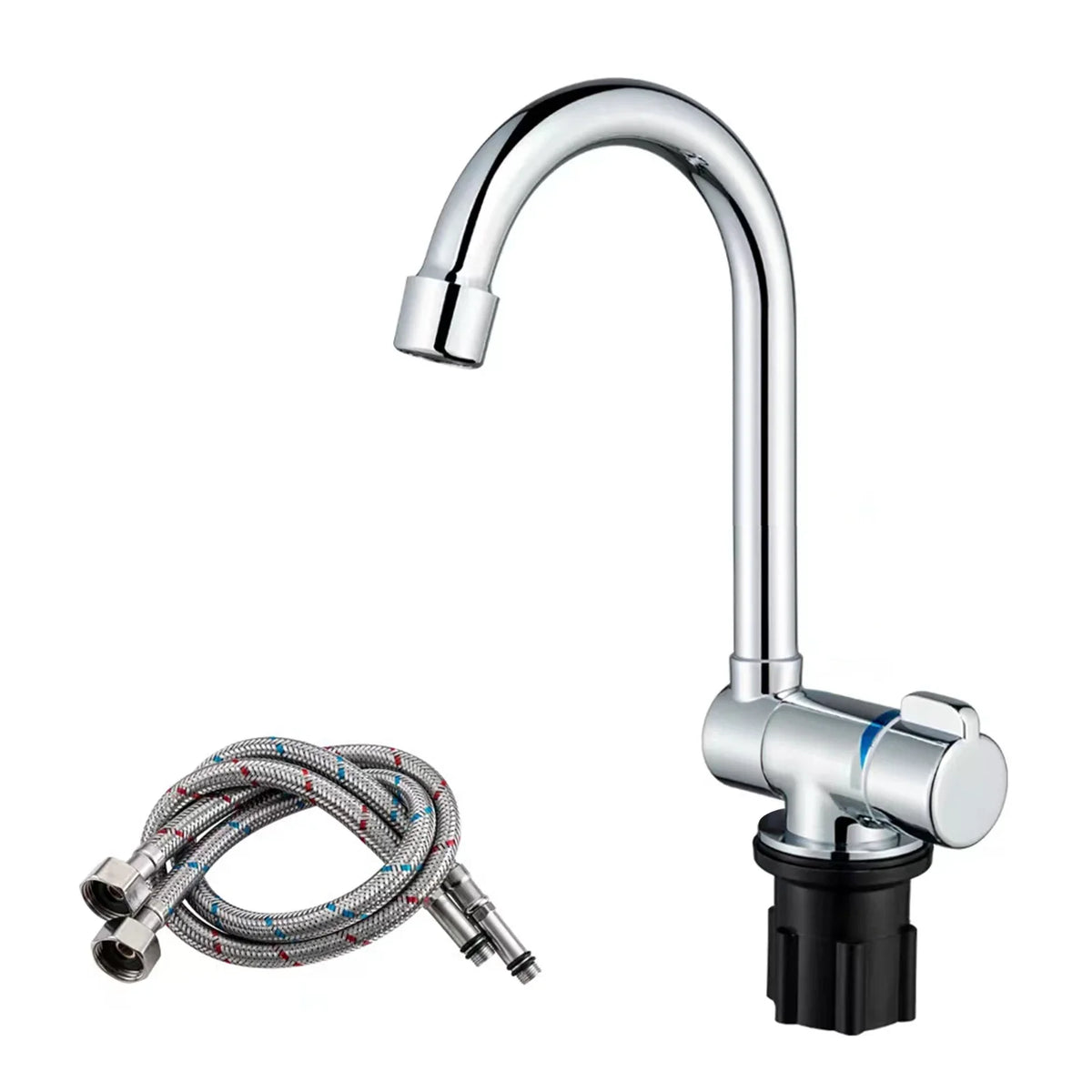 Walmeck Folding Kitchen Faucet Basin Mixer Tap with Water Supply Hoses for RV Yacht Basin