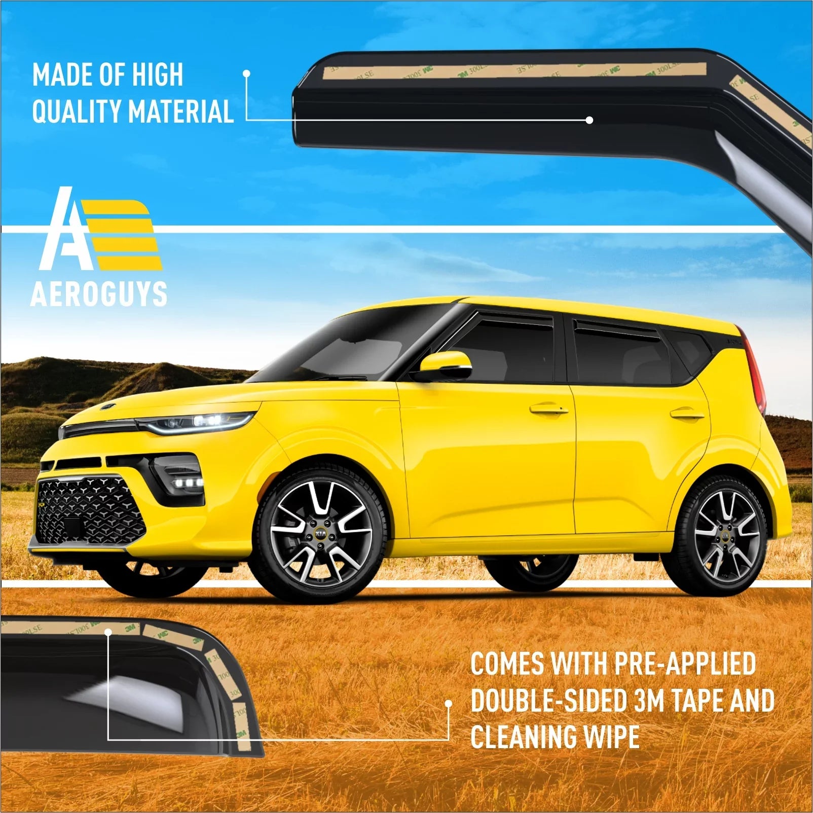 AEROGUYS in-Channel Window Deflectors Extra Long-lasting Window Visors Rain Guards Fit for Kia Soul 2020-2024, Sun Visors, Wind Vent Visors, Car Accessories- 4pcs. AG0284