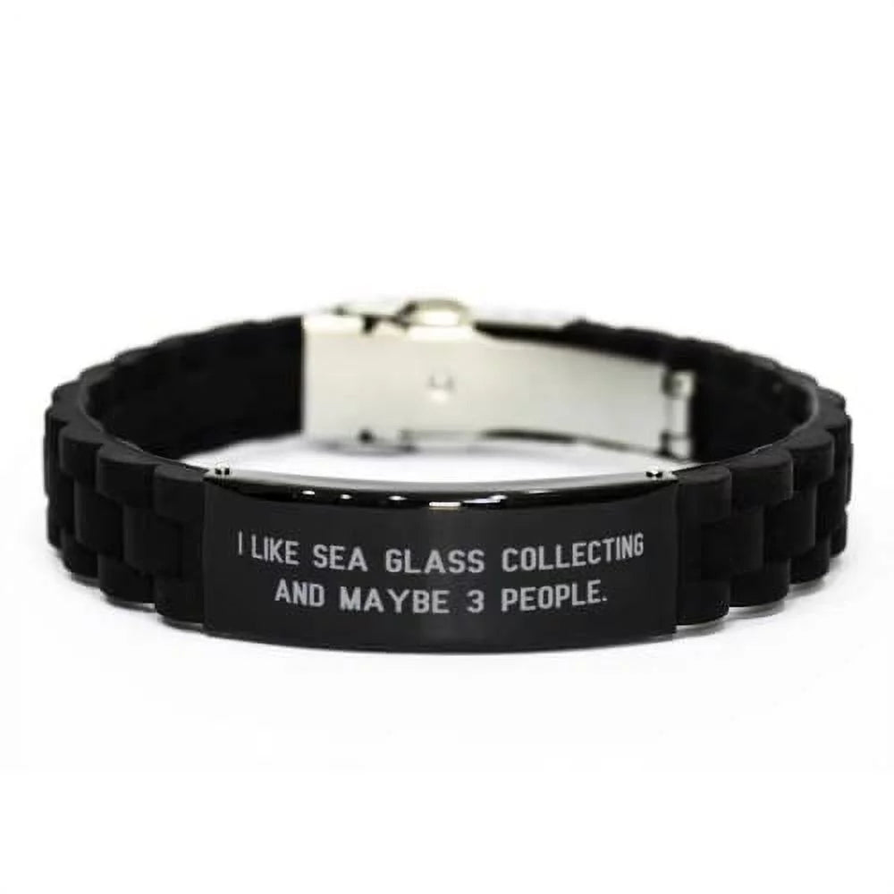 I Like Sea. Black Glidelock Clasp Bracelet, Sea Glass Collecting Present From Friends, Sarcasm Engraved Bracelet For Friends, , Beach glass, Sea glass jewelry, Sea glass art, Beach glass decor, Sea