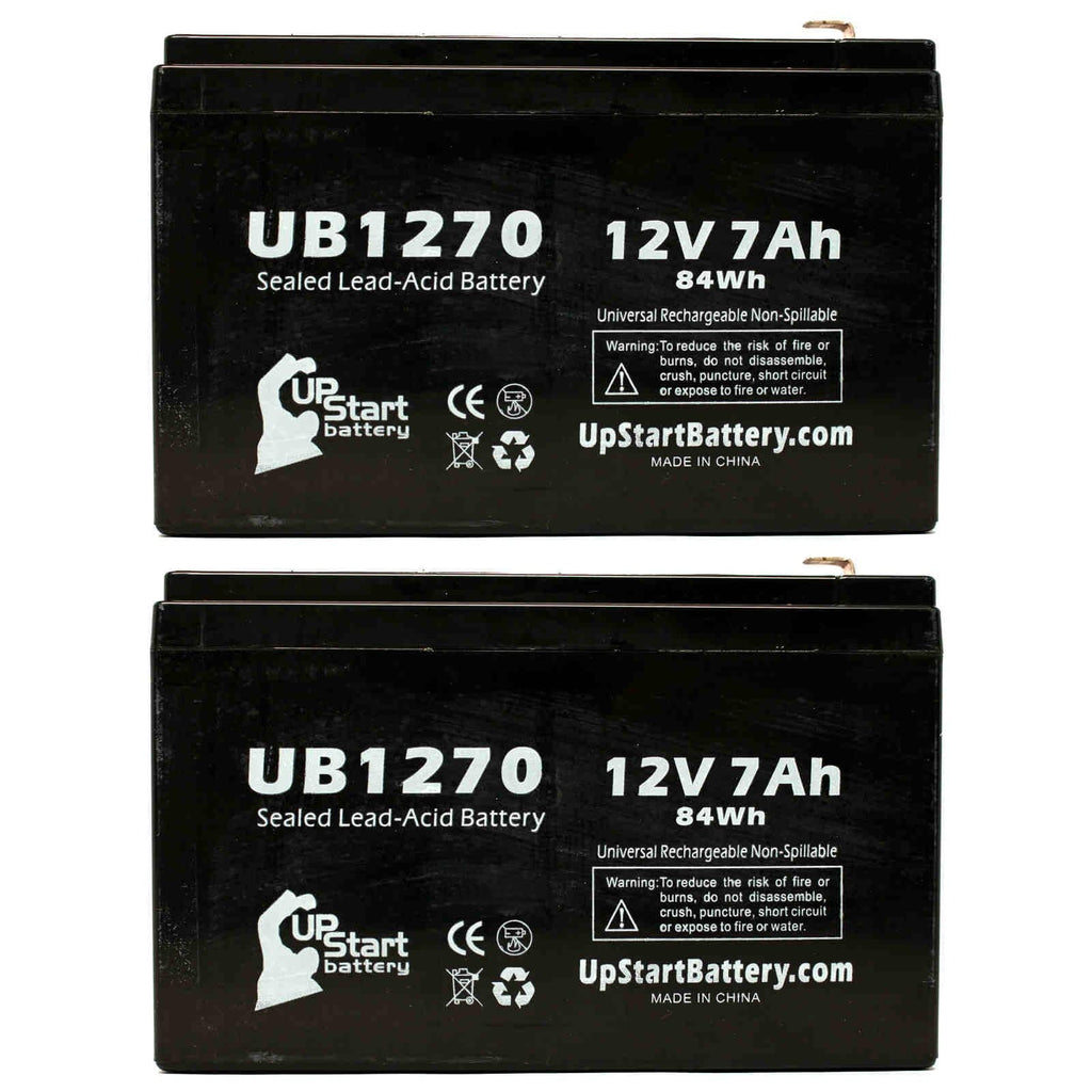 2x Pack - Matching Upsonic PCM200VR Battery - Replacement UB1270 Universal Sealed Lead Acid Battery (12V, 7Ah, 7000mAh, F1 Terminal, AGM, SLA) - Includes 4 F1 to F2 Terminal Adapters