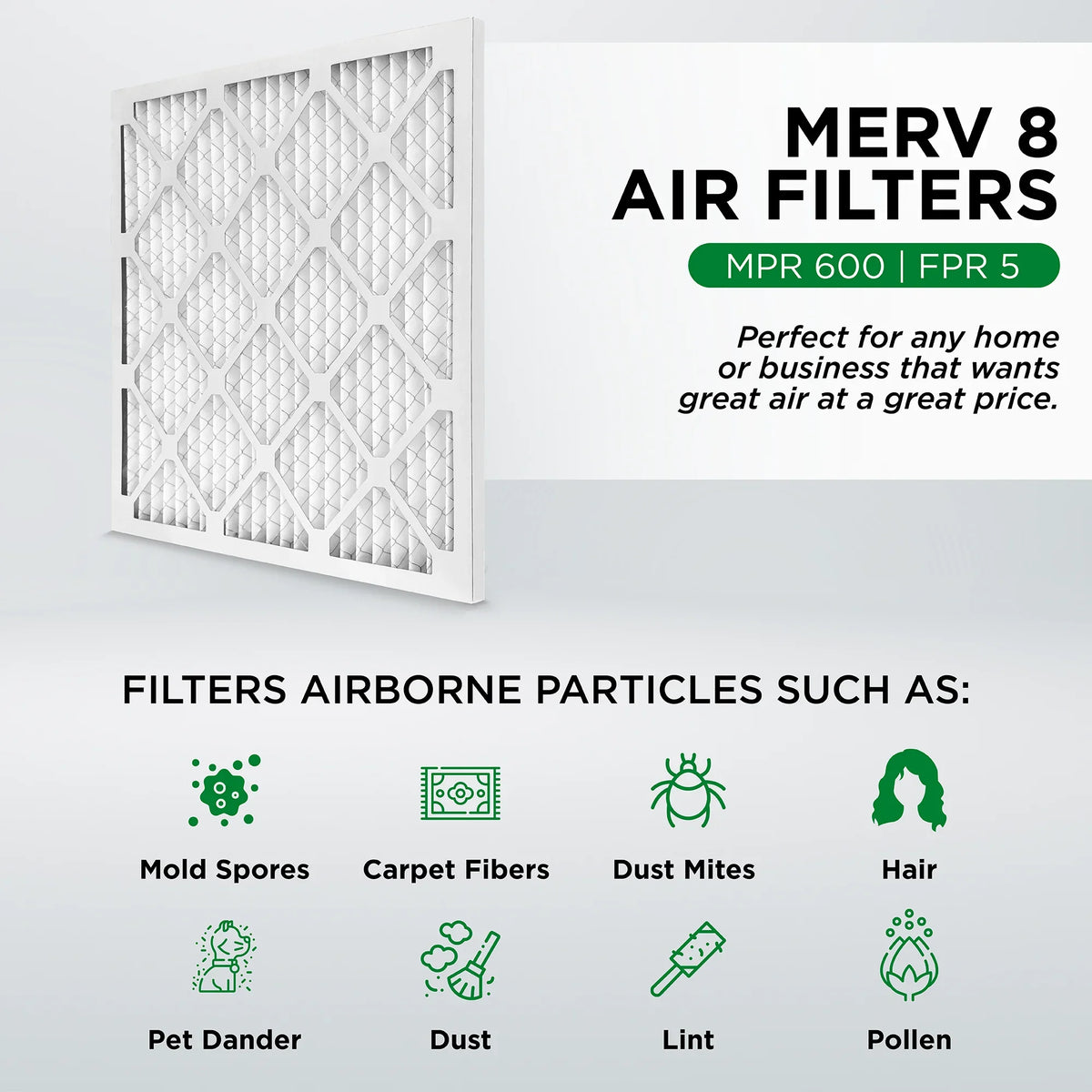 Pamlico Air 24x24x2 MERV 8 Pleated AC Furnace Air Filters. Quantity 6. (Actual Size: 23.38 x 23.38 x 1.75 Inches)