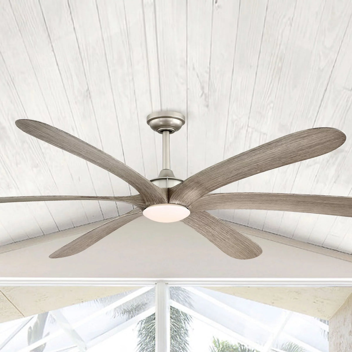 Parrot Uncle 72-inch Driftwood 6-Blade DC Motor Ceiling Fan with Light and Remote Nickel