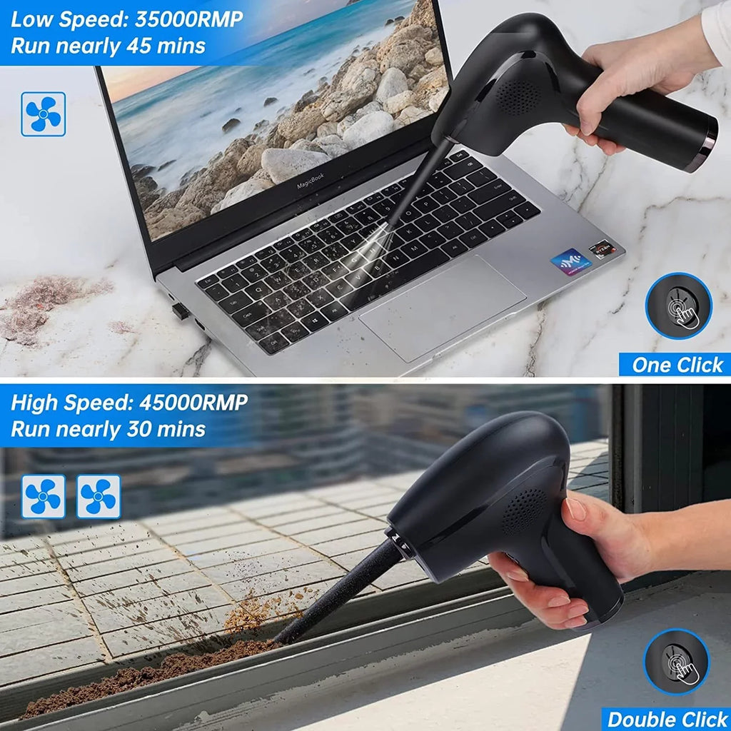 NIFFPD Compressed Air Duster - 2-Speed Adjust, Reusable, 45000RPM Blower Keyboard Cleaner Kit with 6000mAh and 10W Fast Charging - Effective Replacement for Canned Air