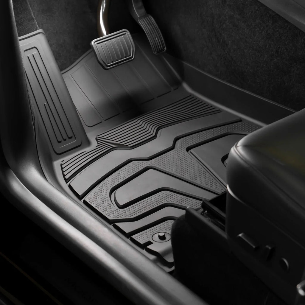 Ikon Motorsports 3D TPE Floor Mats + Trunk Mat Fitting with 2020-2023 Tesla Model Y, All Climate Floor Liners, Front & 2nd Row Full Set Custom Protection Heavy Duty Rear Tray Cargo Mats, Black