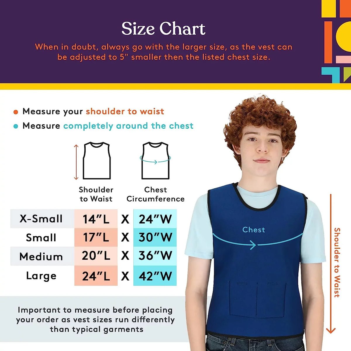 Special Supplies Weighted Sensory Compression Vest for Kids with Processing Disorders, ADHD, and Autism, Calming and Supportive with Adjustable Weight Fit (Large 24x42 inches)
