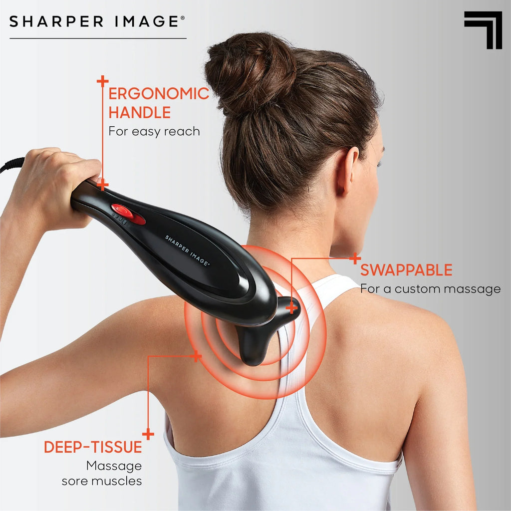 Sharper Image® Deep-Tissue Massager with Swappable Heads, Personal Massage for Neck and Back with Kneading and Soothing Heat, Relaxation and Calming Sensation, Interchangeable Nodes