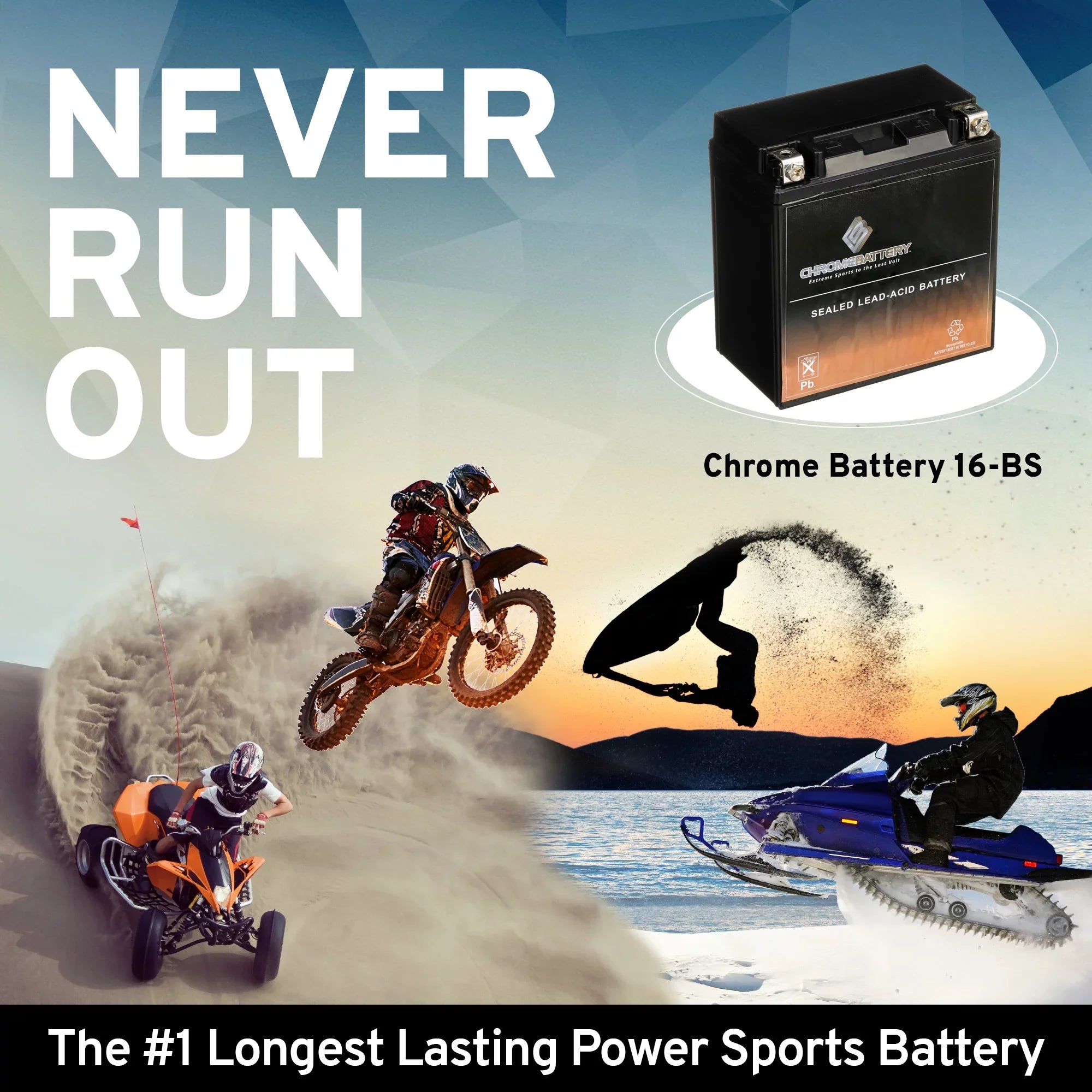 Chrome Battery YTX16-BS (16-BS 12 Volt,14 Ah, 230 CCA) Motorcycle Battery for Suzuki 1600cc Marauder Boulevard M95 2005