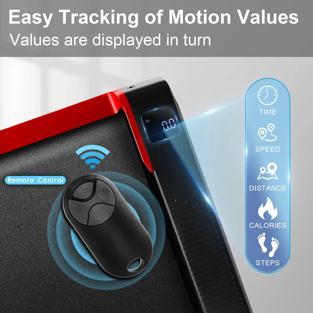 Tikmboex Walking Pad Treadmill with 5% Incline, 2.5HP Under Desk Treadmil with Remote and Unique Lamp Strip Design for Walking Running, Black & Red 300 Lbs Capacity