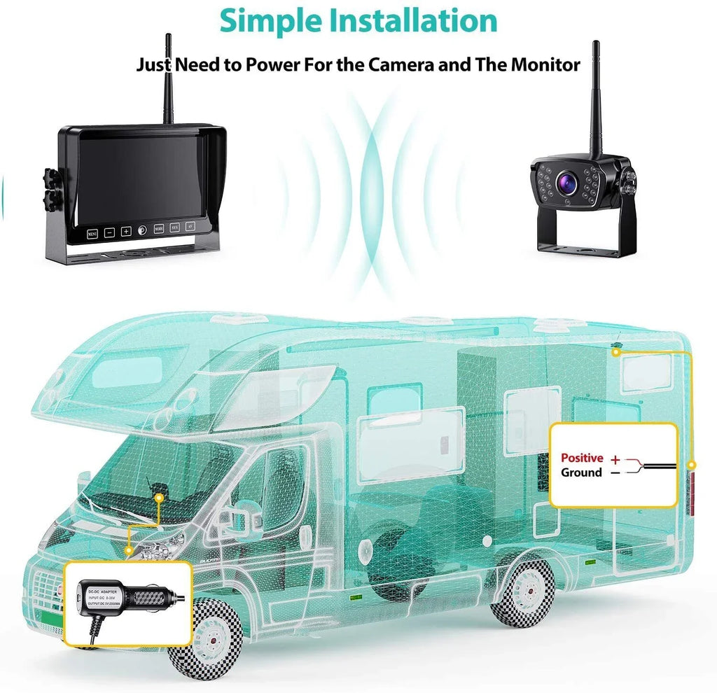 Xroose Wireless Backup Camera Car Rear View Parking System HD 1080P 7" Monitor 3.0 Night Vision for RV Camper Motohome Tralier Truck Van FW04