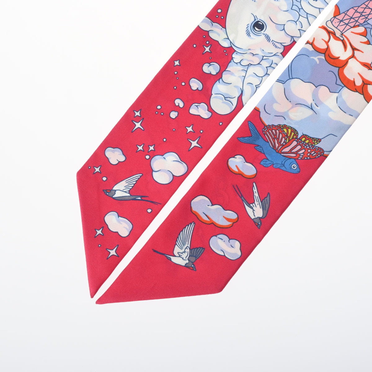 Pre-Owned HERMES Twilly SUR MON NUAGE Pink/Multicolor 063900S Women's 100% Silk Scarf Muffler (Good)