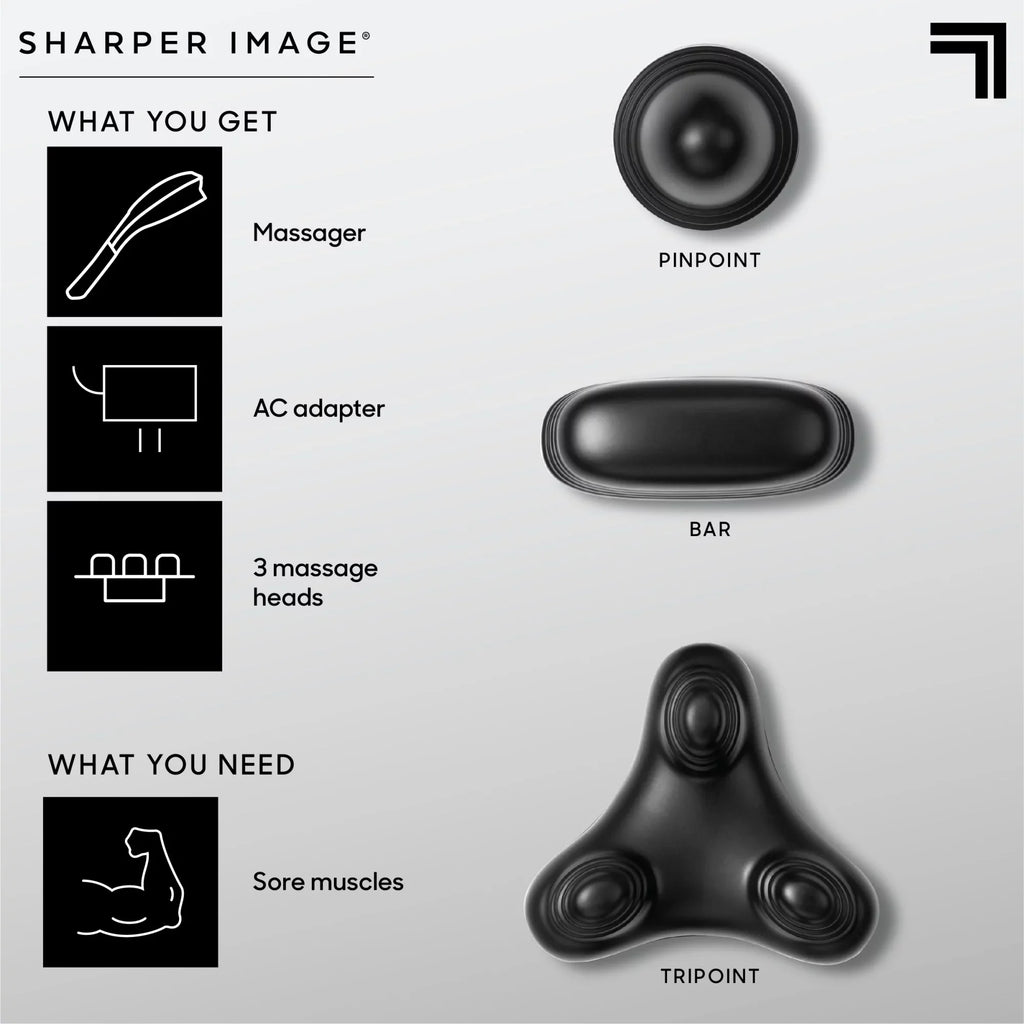 Sharper Image® Deep-Tissue Massager with Swappable Heads, Personal Massage for Neck and Back with Kneading and Soothing Heat, Relaxation and Calming Sensation, Interchangeable Nodes