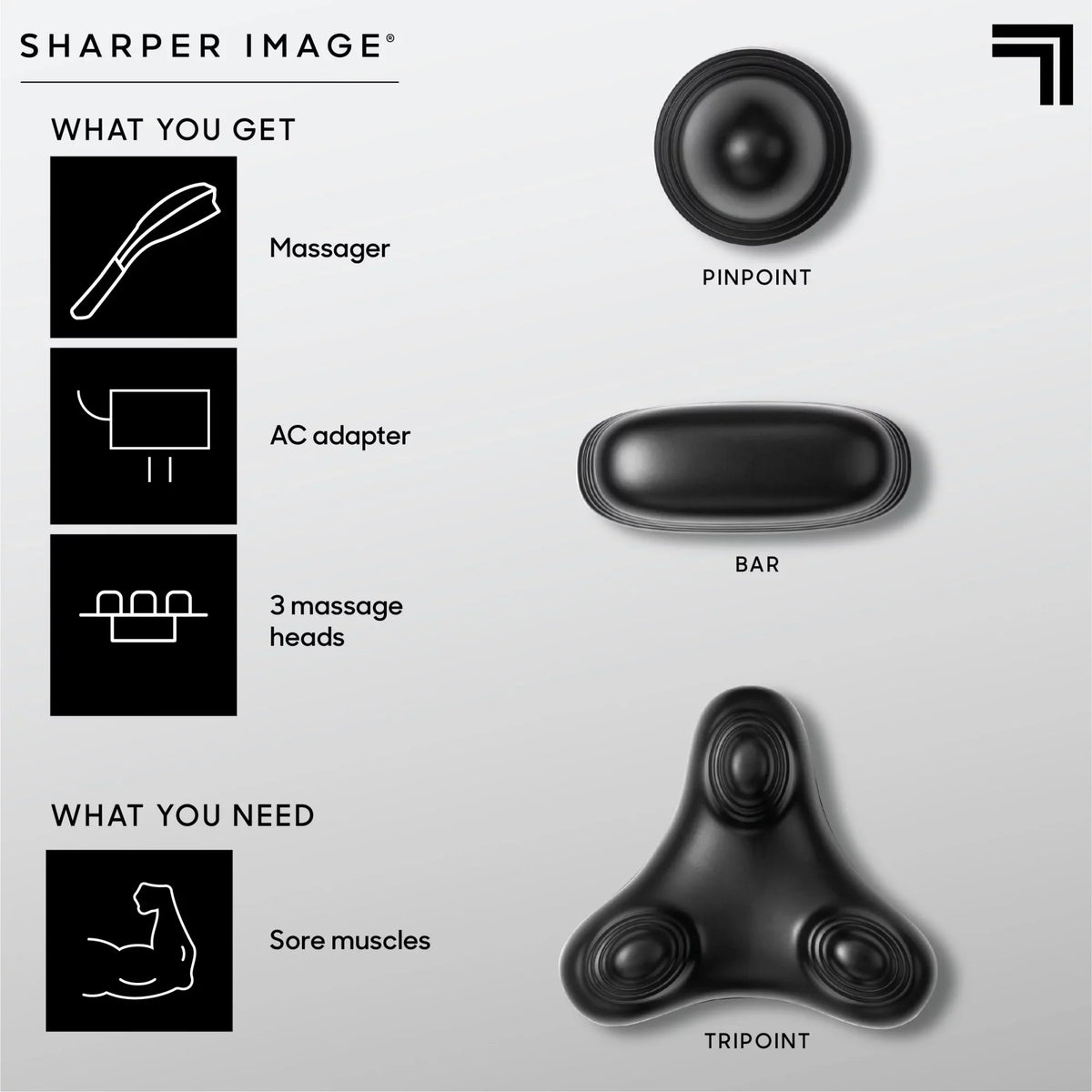 Sharper Image® Deep-Tissue Massager with Swappable Heads, Personal Massage for Neck and Back with Kneading and Soothing Heat, Relaxation and Calming Sensation, Interchangeable Nodes