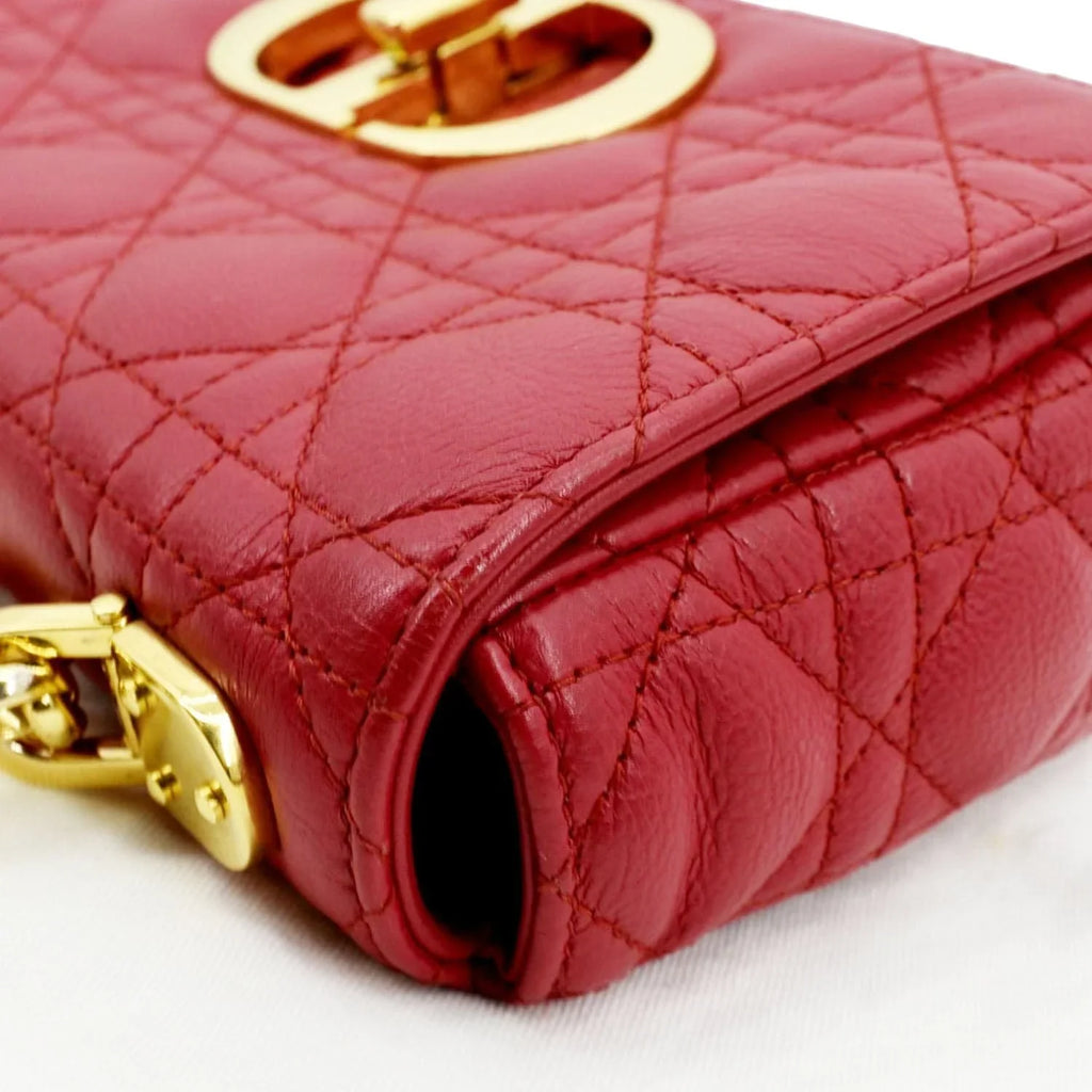Pre-owned CHRISTIAN DIOR Caro Cannage Calfskin Leather Shoulder Bag Red