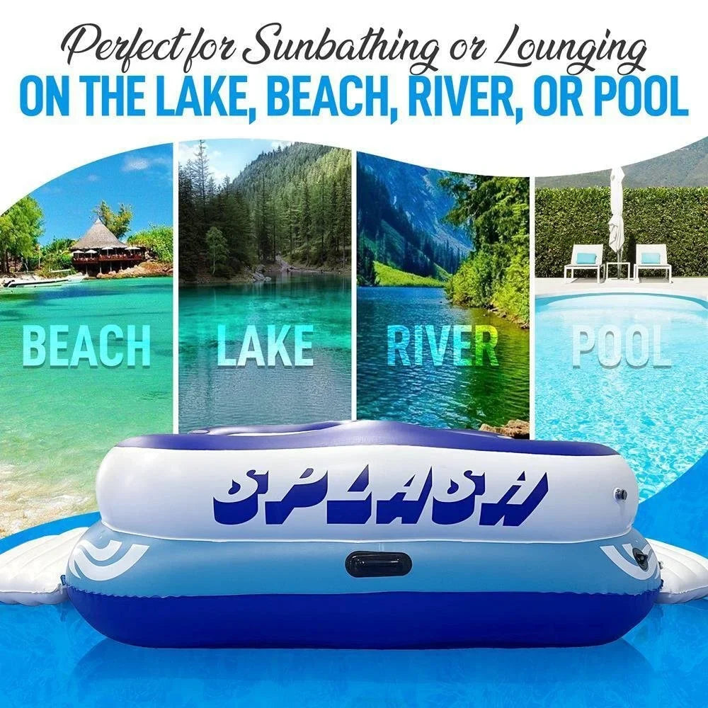 SereneLifeHome Inflatable 4- Person Floating Island Raft, Party Island Raft w/ 4 Drink Holders, Use for Lounging on Lake, Beach River or Pool
