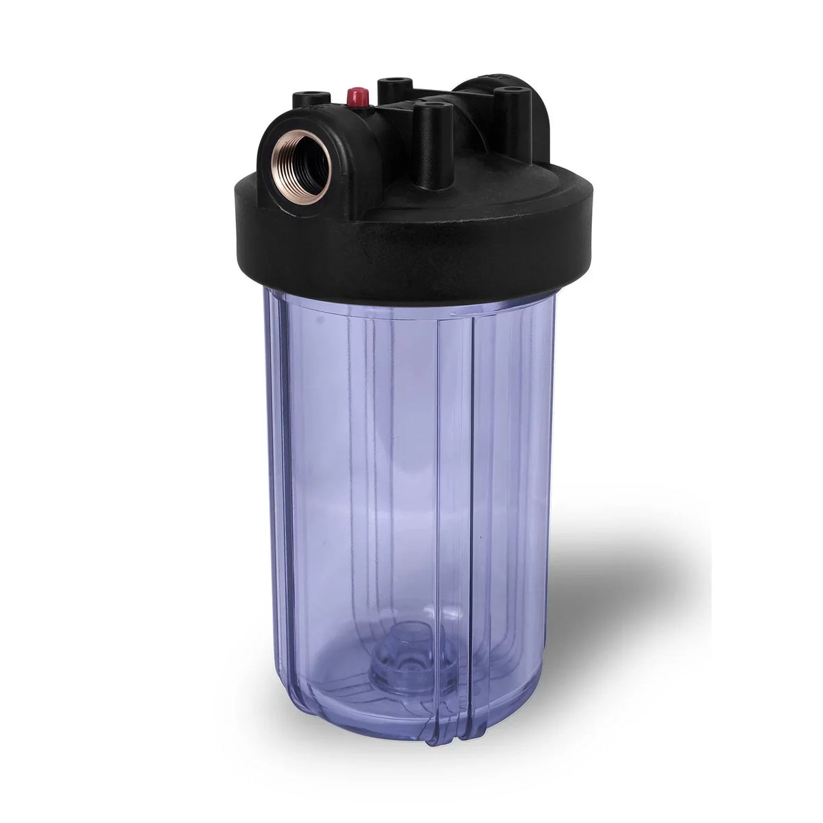 10 Inches Transparent Big Blue Housing with Presser Relief Button, 1” Inlet/Outlet Brass Port & 5 Micron Block Activated Carbon Filter Cartridge