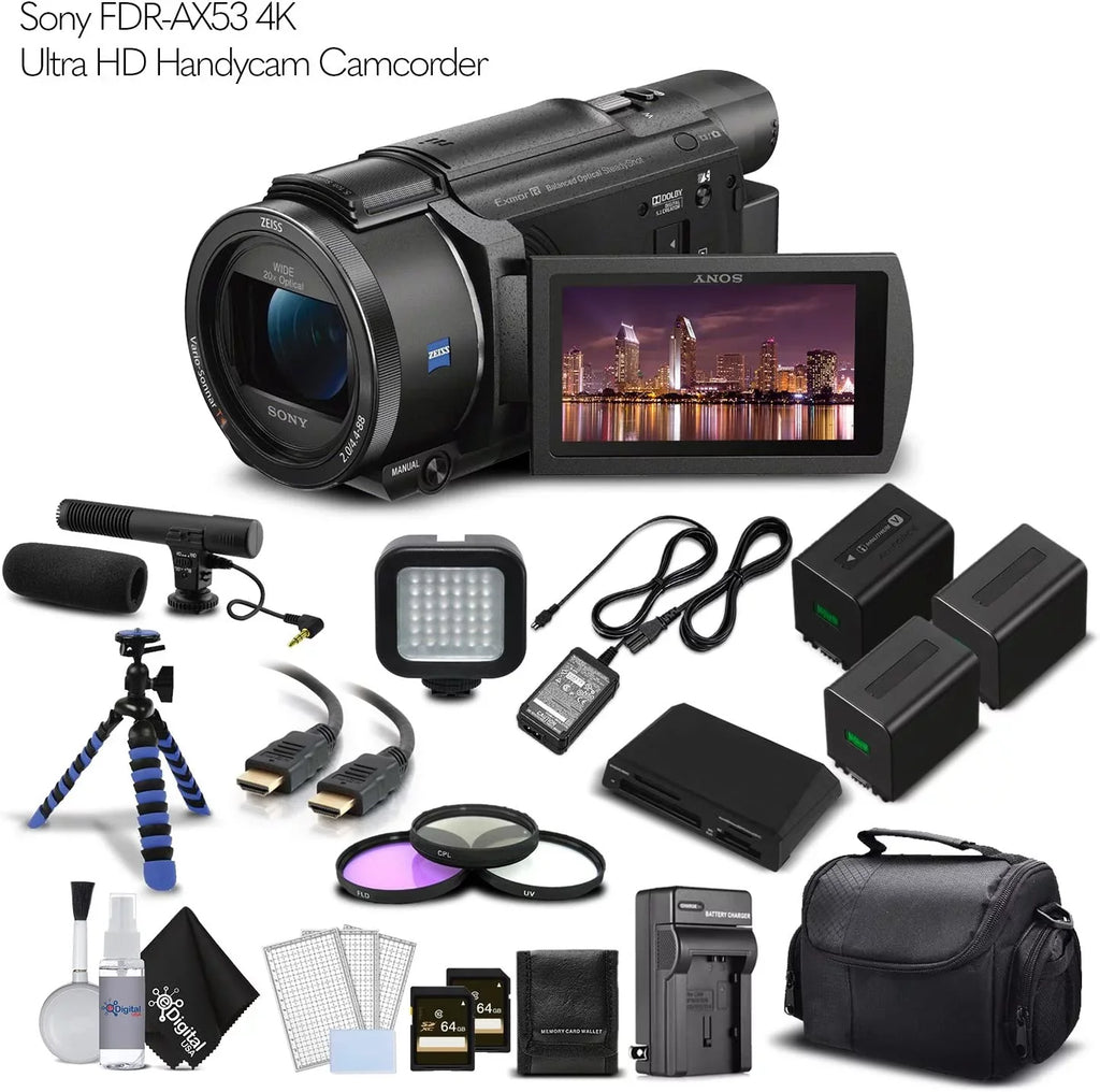 Sony FDR-AX53 4K Ultra HD Handycam Camcorder. - Professional Bundle