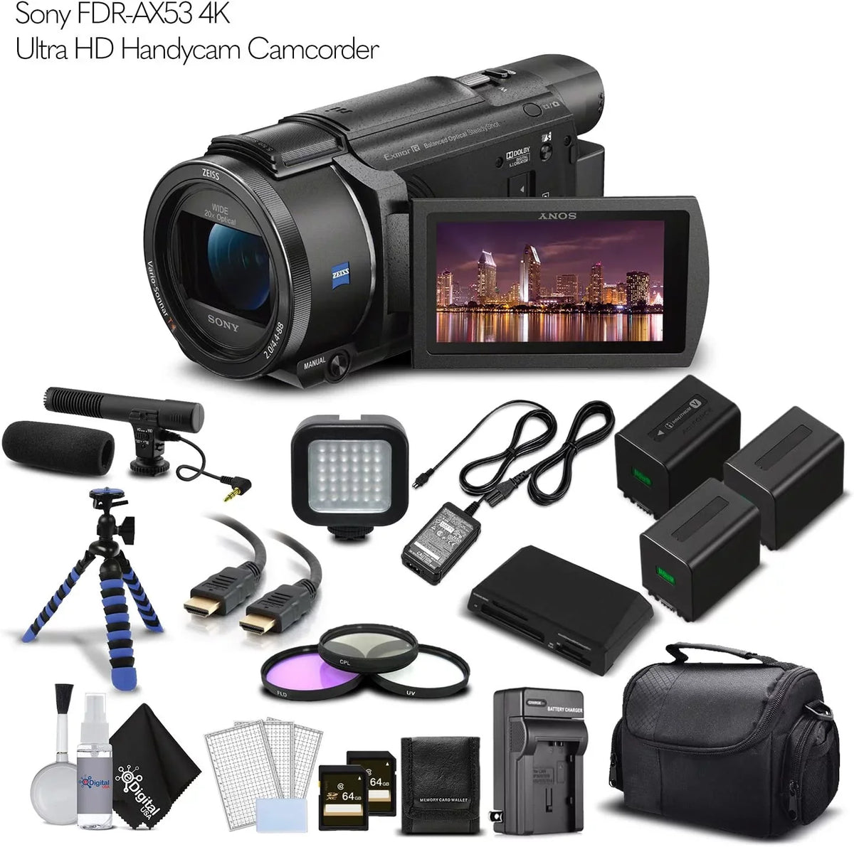 Sony FDR-AX53 4K Ultra HD Handycam Camcorder. - Professional Bundle
