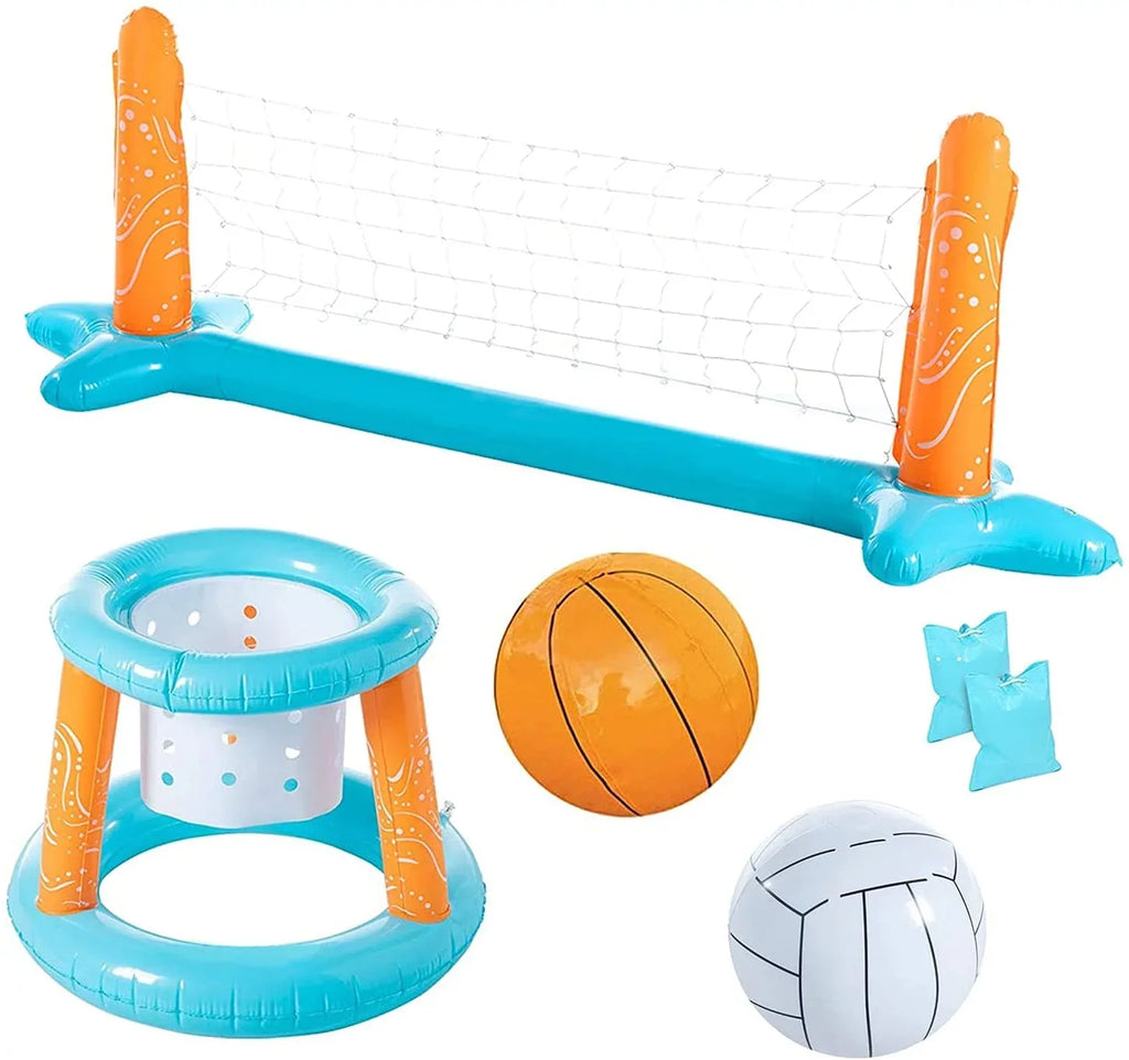 Junipel Basketball Hoop Set & Pool Volleyball Net Swimming Pool Game Toys, Floating, Summer Floaties Water Toys for Teens and Adults Kids | Light Blue