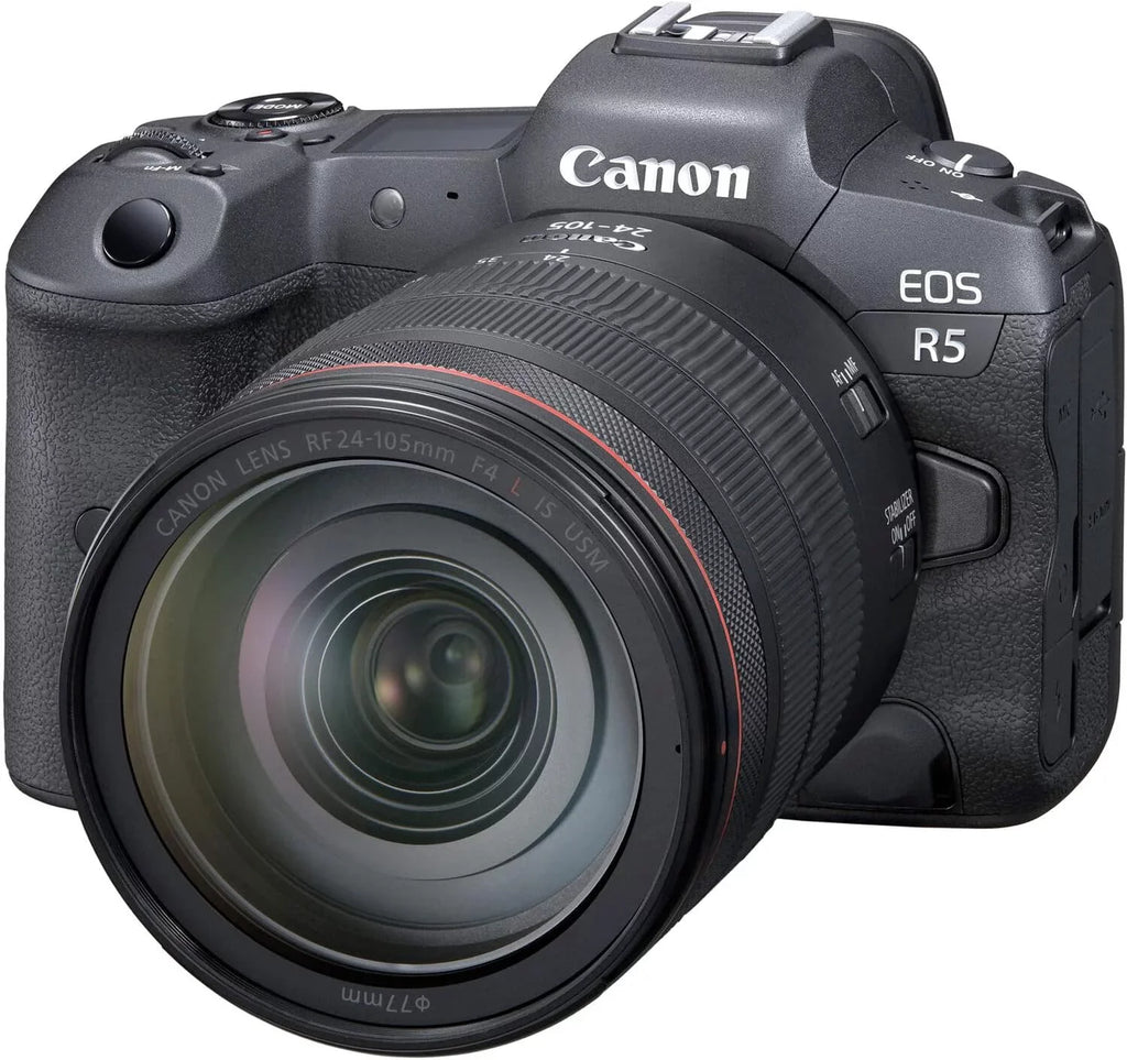 Camera bundle for Canon EOS R5 Mirrorless Camera with RF 24-105mm f/4 L IS USM Lens + Shotgun Microphone with Video Kit Accessories (128GB, Tripod, Flash and More)
