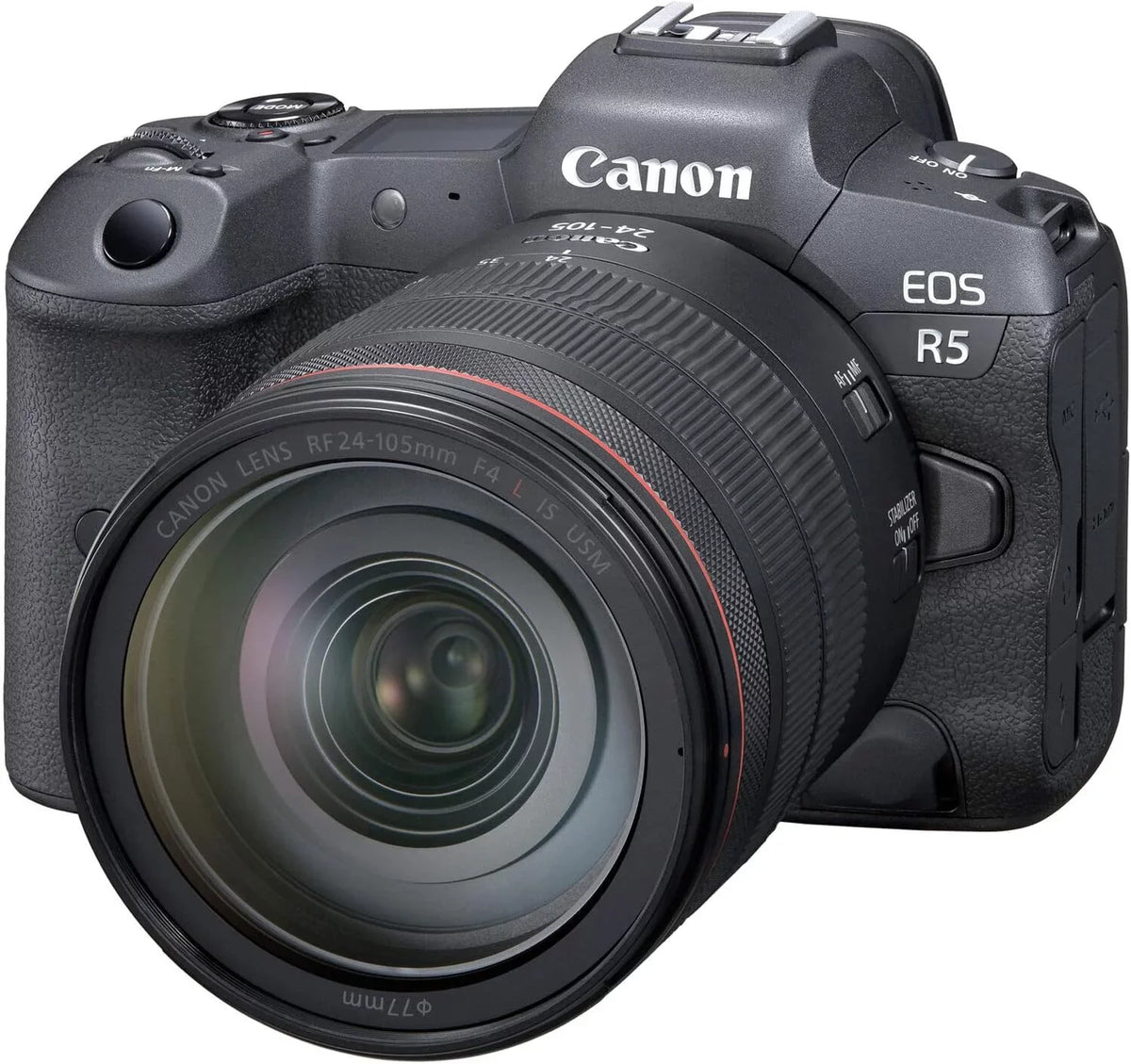 Camera bundle for Canon EOS R5 Mirrorless Camera with RF 24-105mm f/4 L IS USM Lens + Shotgun Microphone with Video Kit Accessories (128GB, Tripod, Flash and More)