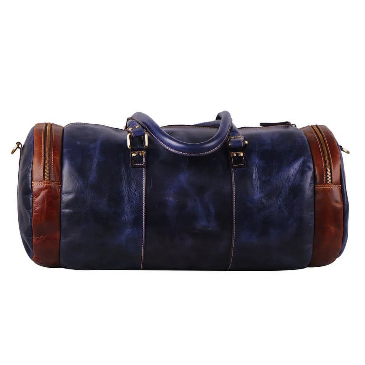 MaheTri Leather Blue Duffel Bag 22" Travel Bag for Gym Sports Weekender Bag