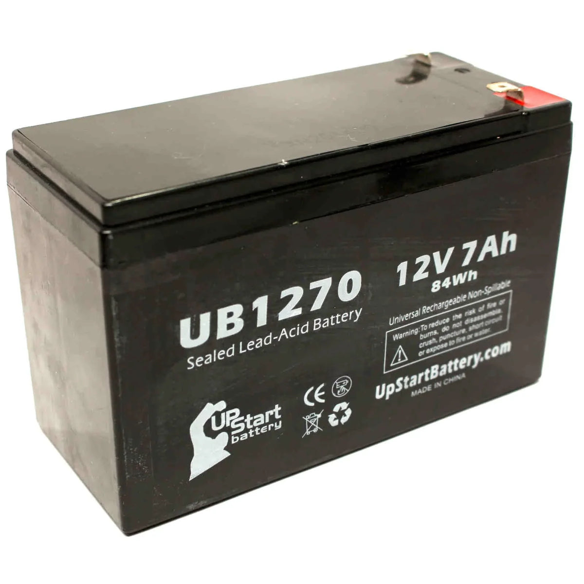 2x Pack - Matching Upsonic PCM200VR Battery - Replacement UB1270 Universal Sealed Lead Acid Battery (12V, 7Ah, 7000mAh, F1 Terminal, AGM, SLA) - Includes 4 F1 to F2 Terminal Adapters