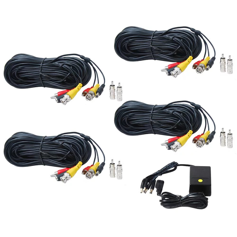 VideoSecu 4x 50ft Security Camera Audio Video Power Cable BNC RCA Connector Wire Cord for CCTV Surveillance Camera with 4CH 12V DC Power b4k