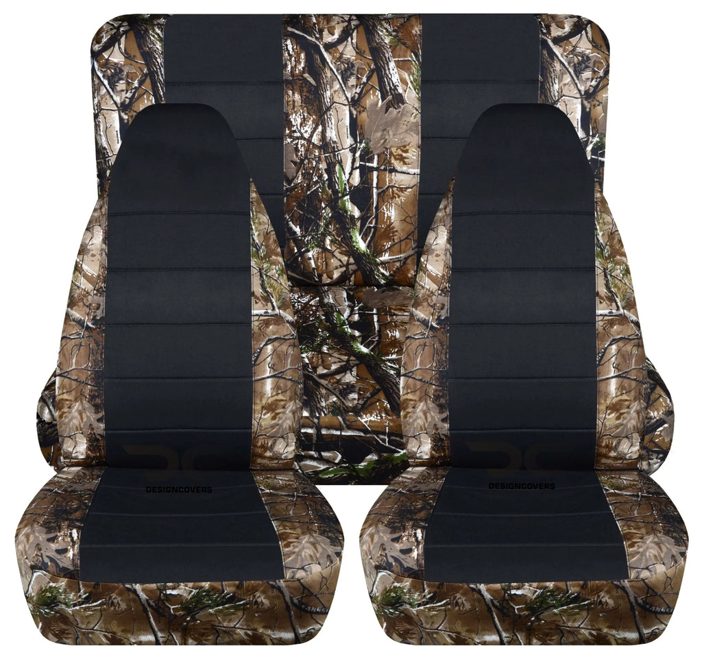 Coating Fitting with 1997-2002 Jeep Wrangler TJ Camo 2door Seat Wrap Woods Camouflage and Black - Full Set Front & Rear