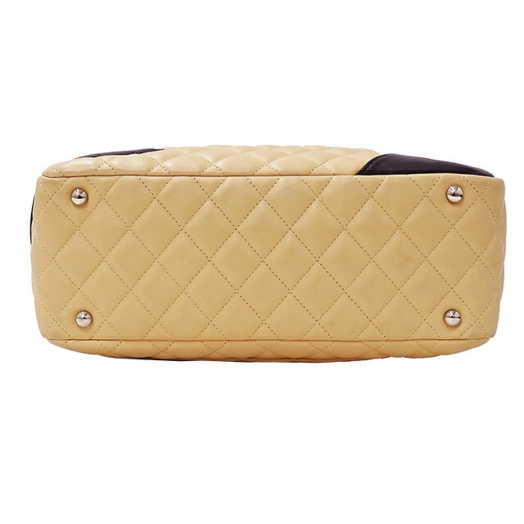Pre-Owned CHANEL Bag Cambon Women's Handbag Lambskin Beige Black (Fair)