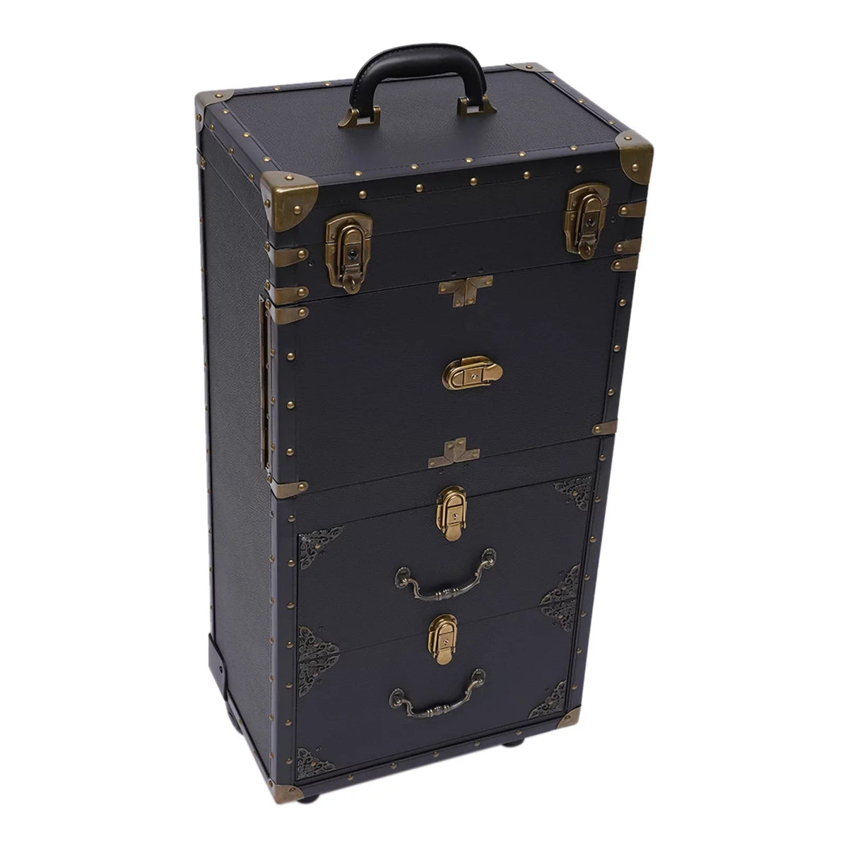 Aiqidi Rolling Lockable Makeup Train Case Hairdressing Trolley Barber Stylist Beauty Salon Cosmetic Luggage Travel Organizer Tool Box with Hair Dryer Holder
