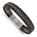 Primal Steel Stainless Steel Antiqued and Brushed Brown Leather with 0.5 Inch Extension Bracelet