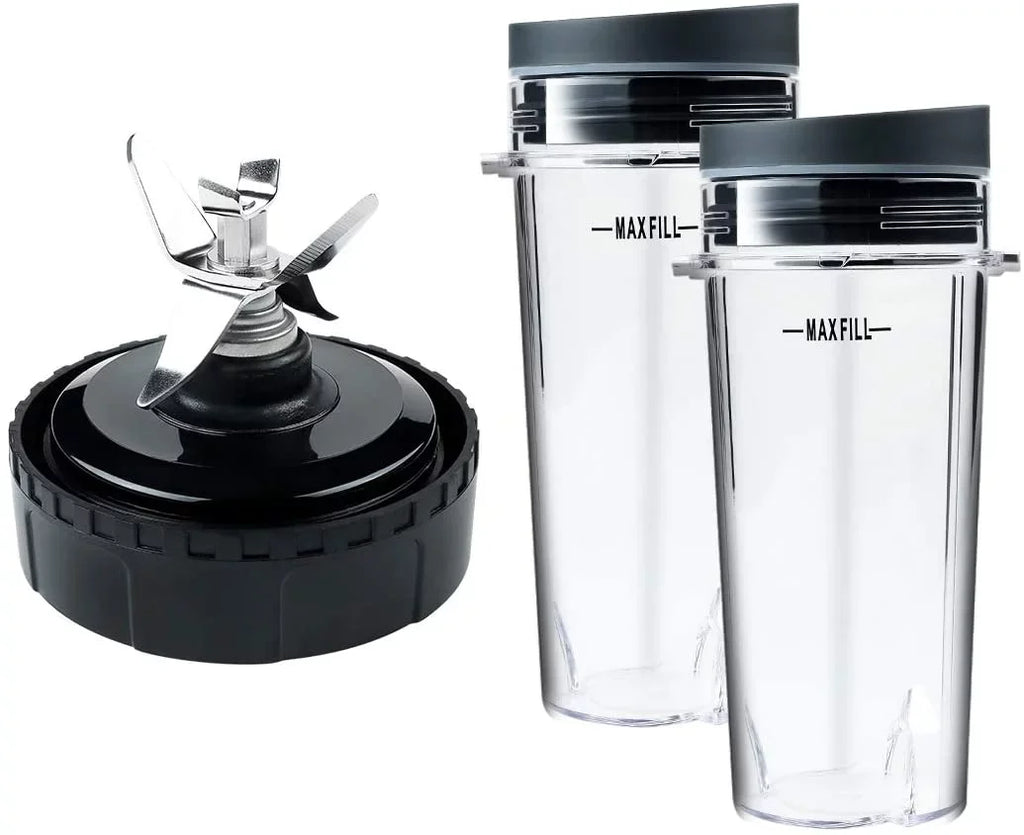 Enbizio Replacement Parts for Nutri Ninja Blender 6 Fins Blade Assembly and 2 Pack 16 oz Cup Set for BL770 BL780 BL660 (3.35 inch)