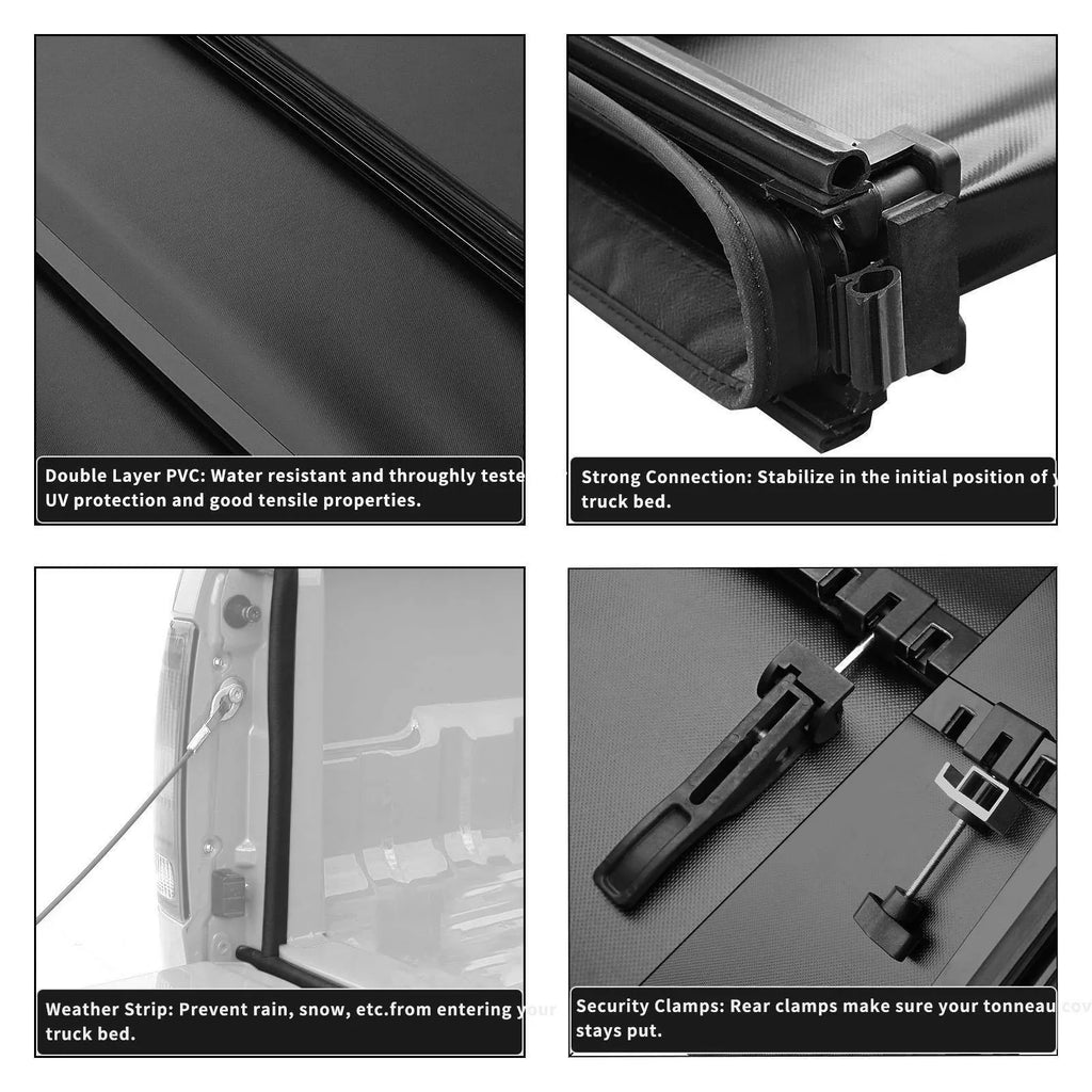 Ledkingdomus 5.5ft Soft 4 Fold Truck Bed Tonneau Shield for 14-21 Toyota Tundra w/ Deck Rail System