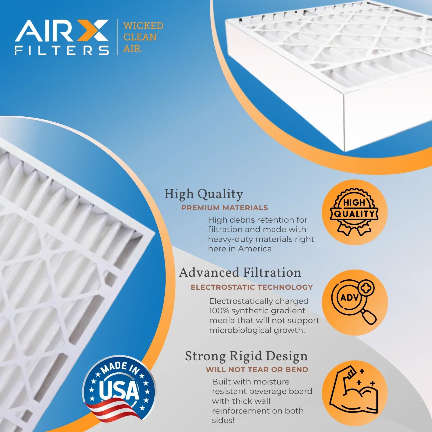 16x25x5 Air Filter MERV 13 Comparable to MPR 1500 - 2200 & FPR 9 Matching with GeneralAire 14161 Premium USA Made 16x25x5 Furnace Filter 2 Pack by AIRX FILTERS WICKED CLEAN AIR.