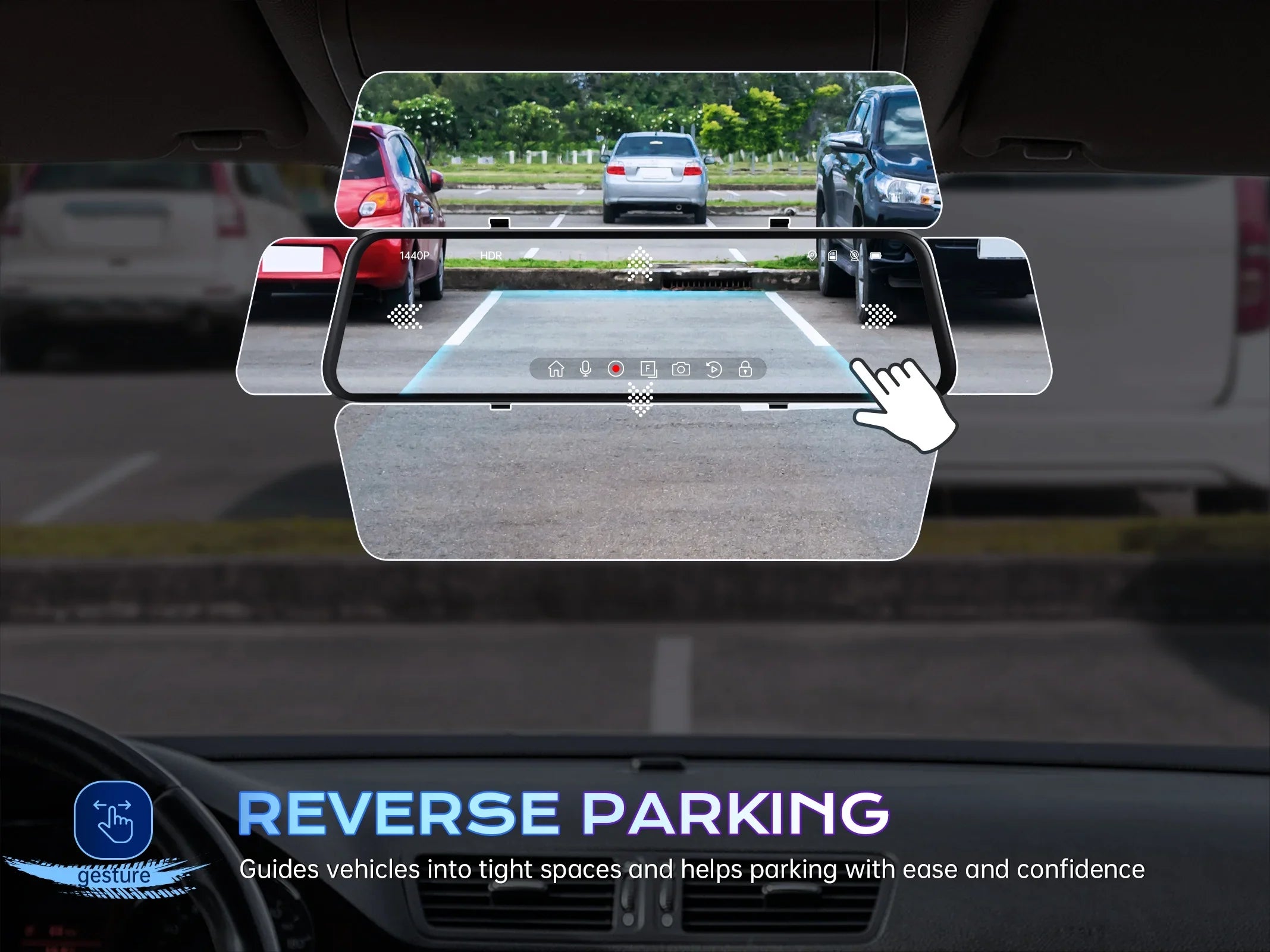 Pelsee P12 2.5K Mirror Dash Cam, 12'' 1440P QHD Front and Rear View Mirror Camera, Dual Dash Cam for Cars and Trucks, Night Vision, Voice Control, Parking Assistance, Reversing Assistance