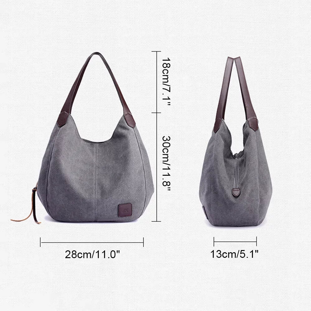MIXFEER Women Canvas Shoulder Bag Handbag Multi-pockets Vintage Totes Hobo Bags