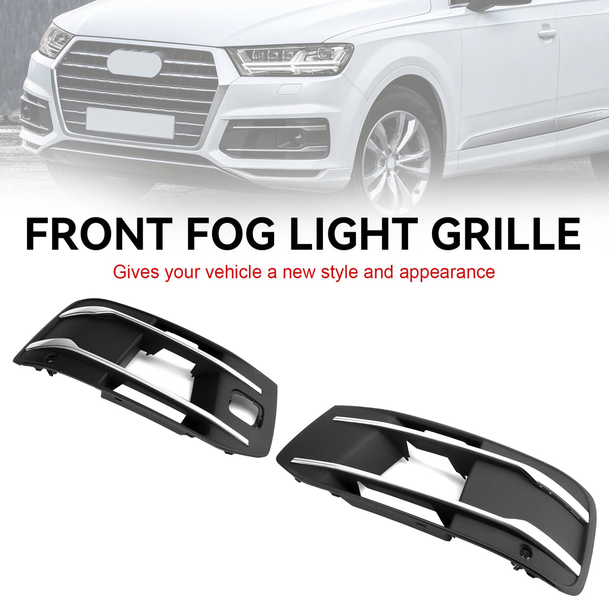 Front Bumper Shield Fog Light Grille Bezel Insert Grill Fit for Audi Q7 2016-2019