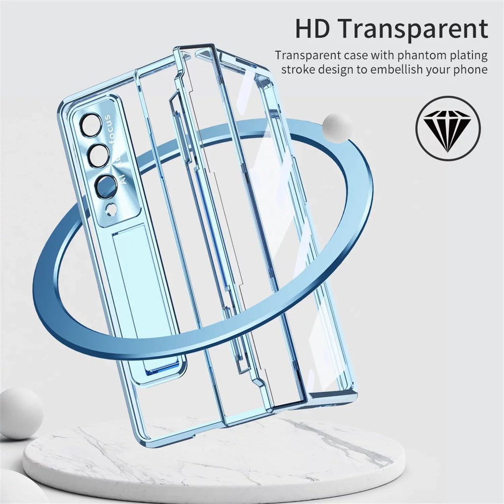 TECH CIRCLE Galaxy Z Fold 3 Case, Ultra-Thin Luxury Perfect Clear Plating Hard PC Crystal Transparent Kickstand Wrap Anti-Scratch Shockproof Protection Case for Samsung Galaxy Z Fold 3 5G, Blue
