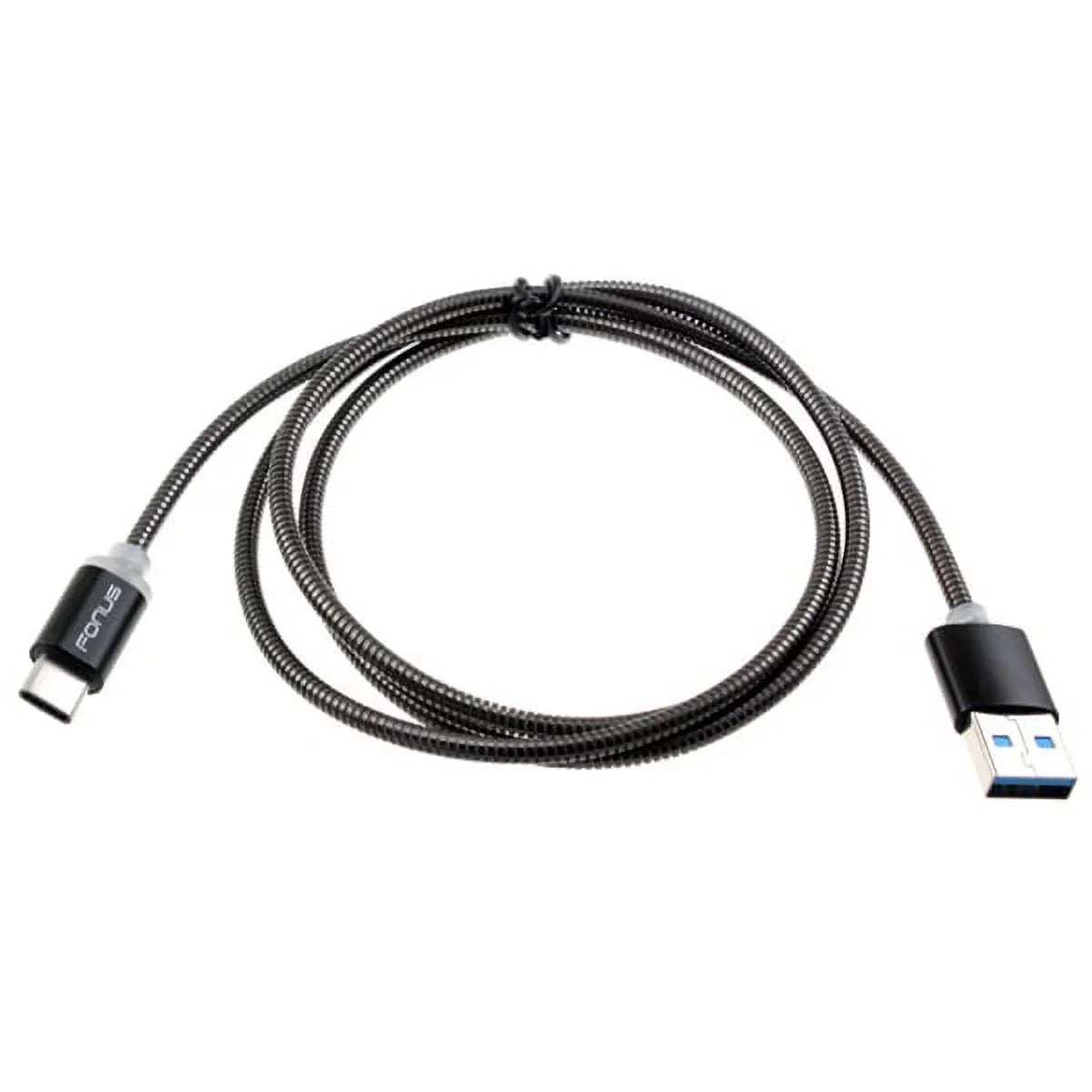 3ft Metal USB Cable w 2-Port USB Car Home Charger P2G for Blackberry KEYone, Key2 LE - BLU G9, Vivo XI Plus 5 - CAT S61 S48c - Coolpad Legacy - Essential Phone (PH-1) - Google Pixel XL 3a XL 3