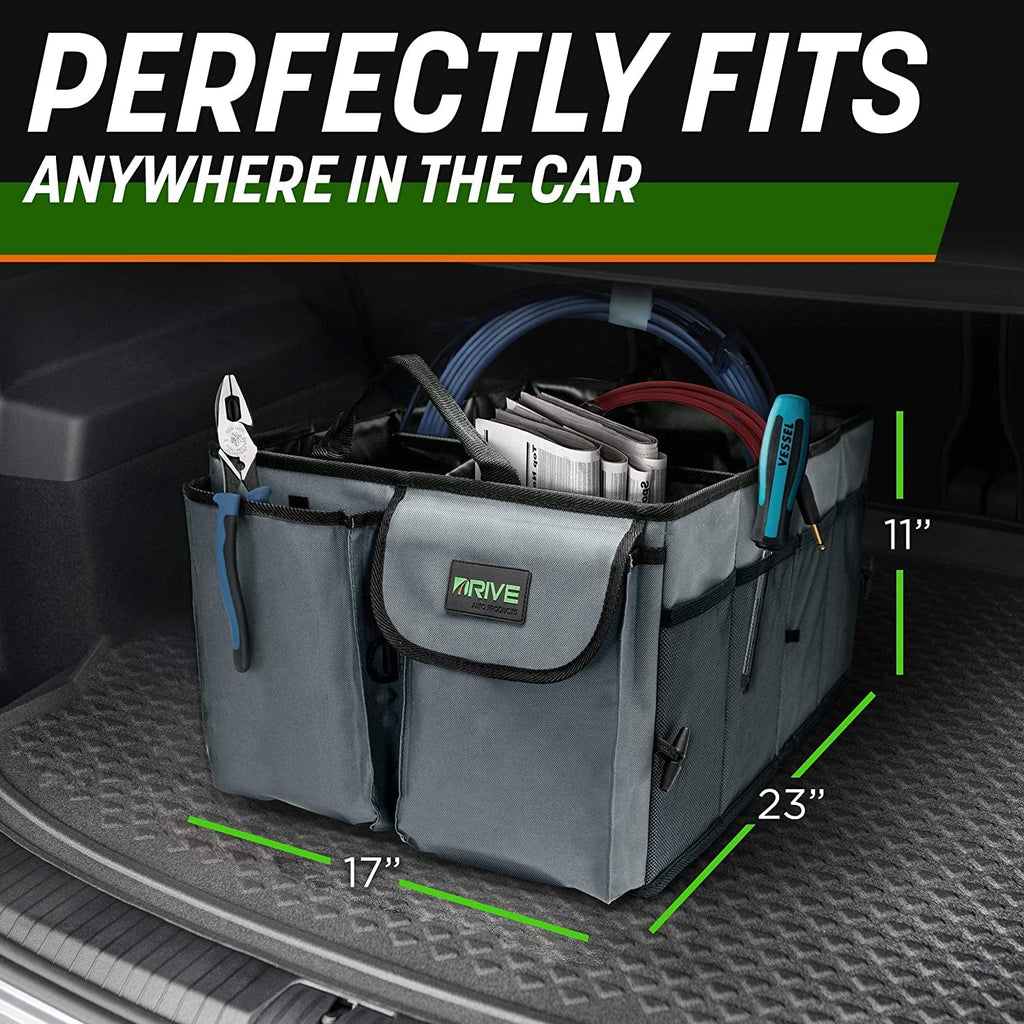 DRIVE Auto Products Multi Compartment Car Organizer and Trunk Storage, SUV Cargo Accessories, Tan