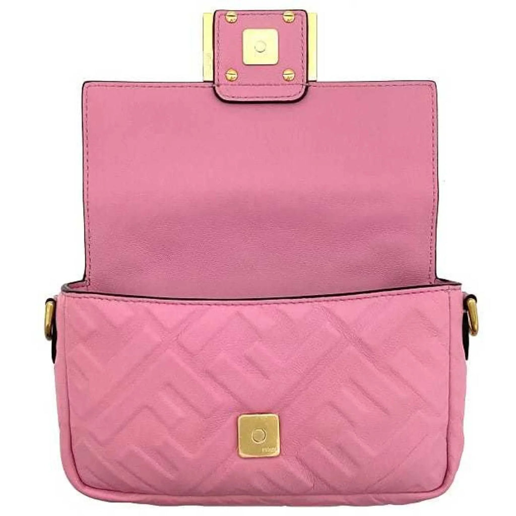 Pre-Owned Fendi Baguette Small Pink Gold 8BS017 Leather GP FENDI Shoulder Bag FF Embossed Ladies Chain (Like New)