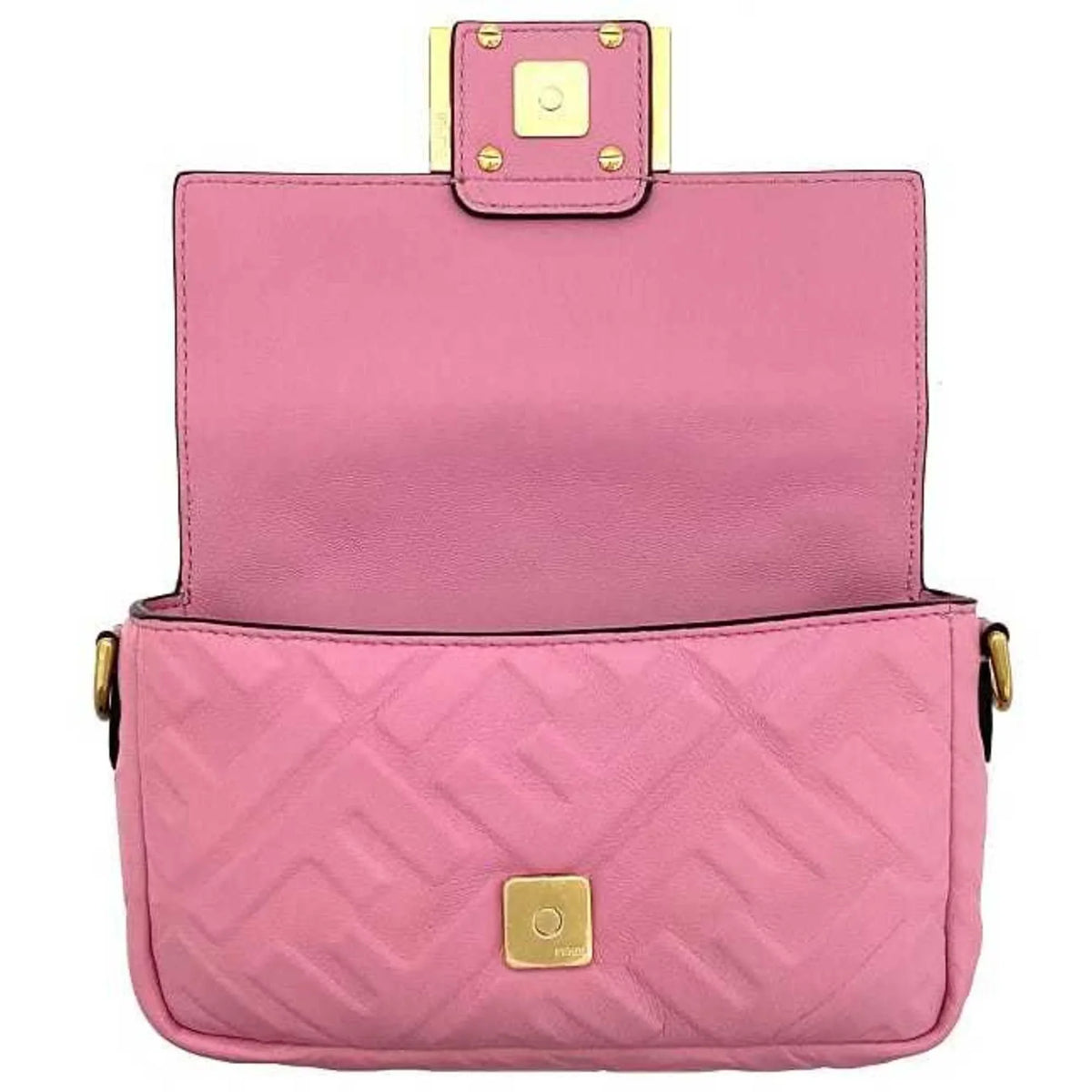Pre-Owned Fendi Baguette Small Pink Gold 8BS017 Leather GP FENDI Shoulder Bag FF Embossed Ladies Chain (Like New)