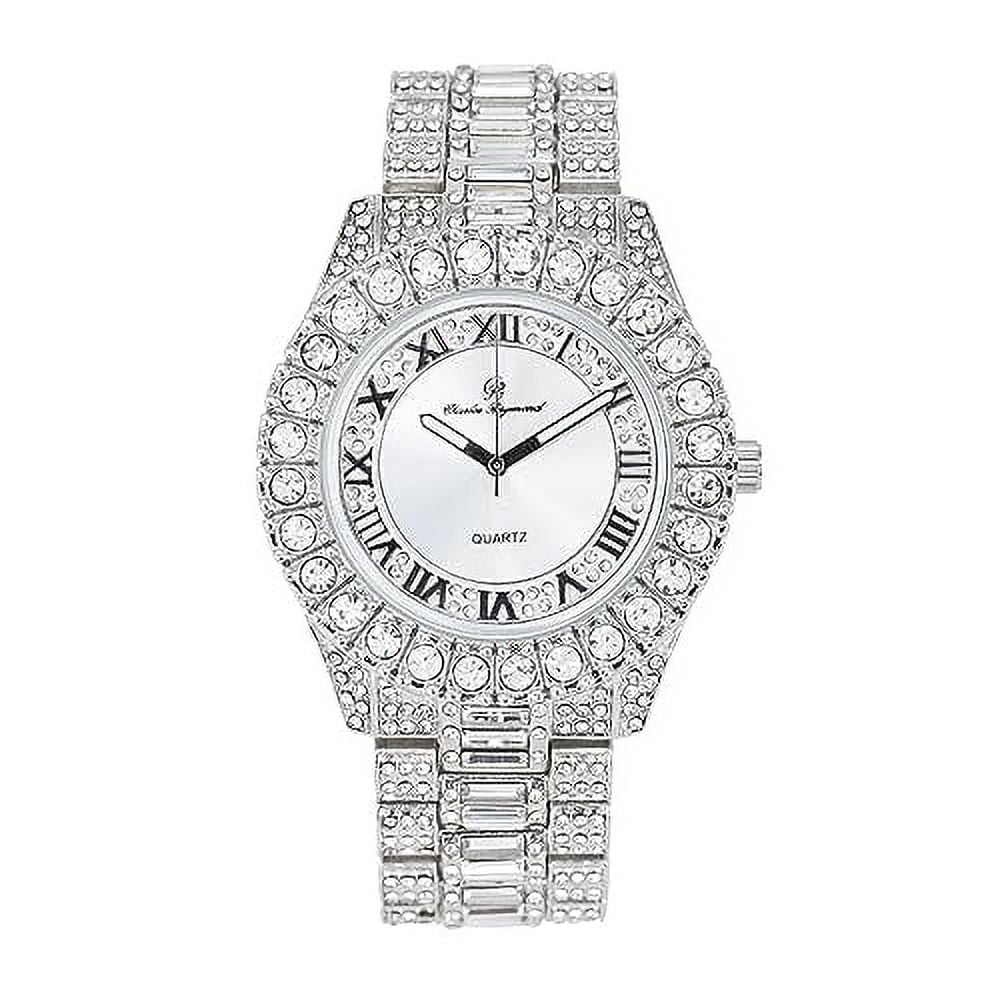 Charles Raymond Big Rocks Fully Iced Out Diamond Mens Watch w/Easy Read Date &Day and Colorful Dials- Designer Hip Hop Blinged Out Timepiece - ST10535 (ST10537-RN Silver)