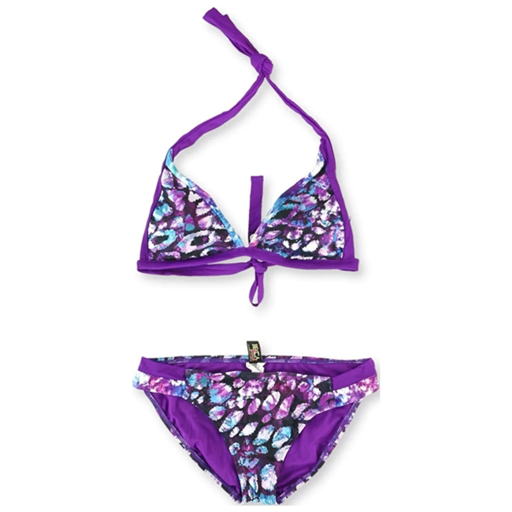 Becca Womens Reversible Side Tab 2 Piece Bikini, Purple, Medium