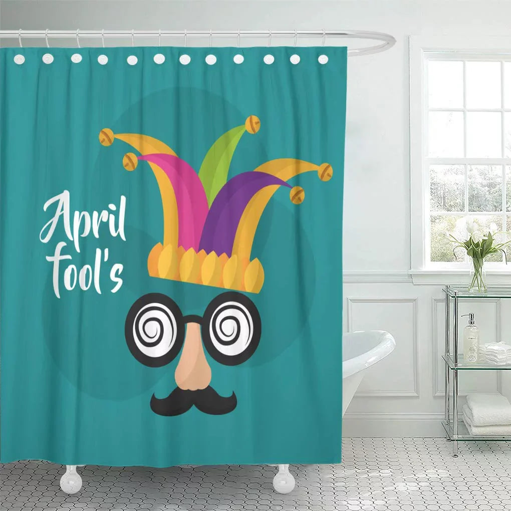 ATABIE Absurd April Fools Mask Mustache Silly Glasses and Hat Advert Shower Curtain 60x72 inch