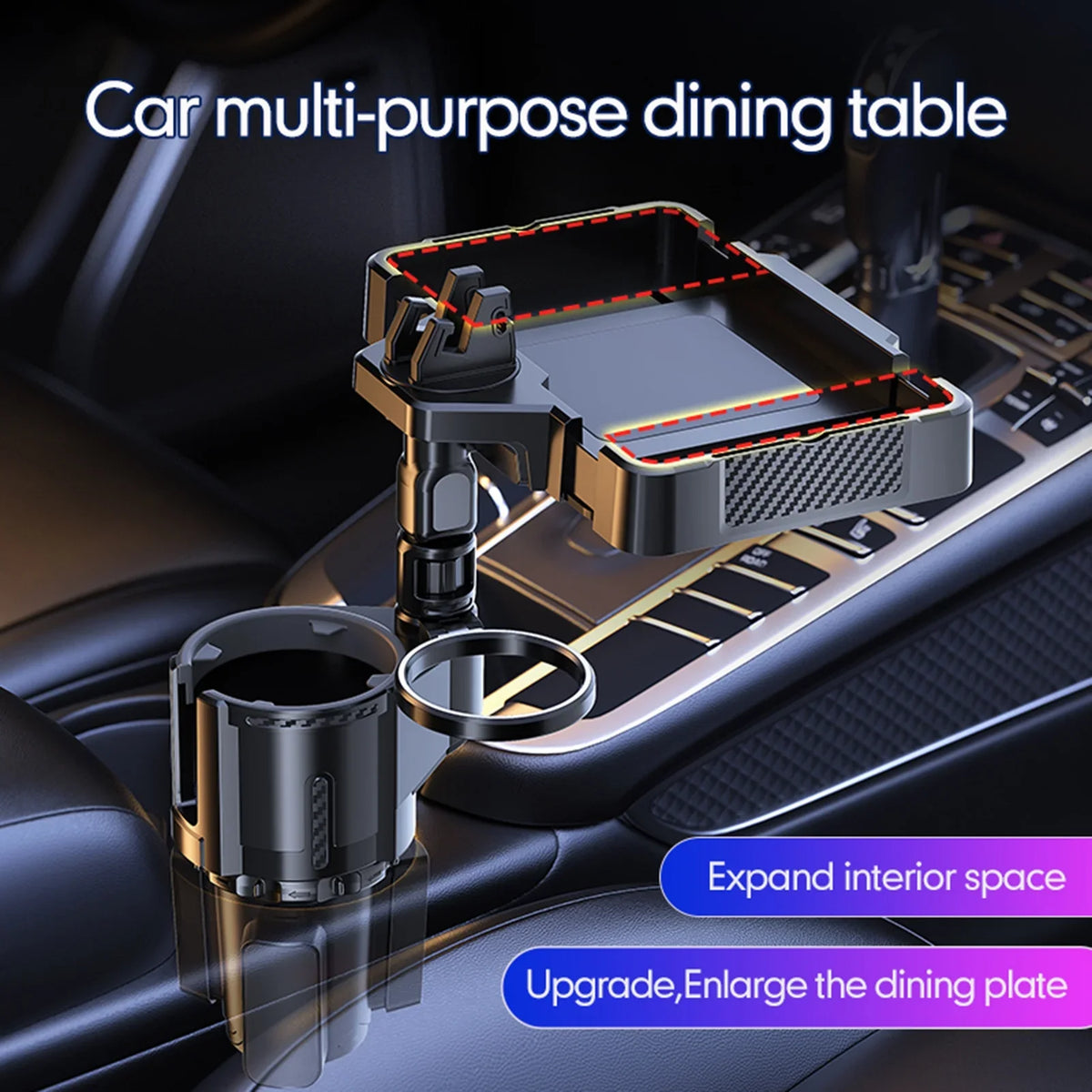 moobody Multifunctional Car Cup Holder Tray, Dual Adjustable Holder, 4IN1 Design for Conveniently Expanding Storage Space in the Car