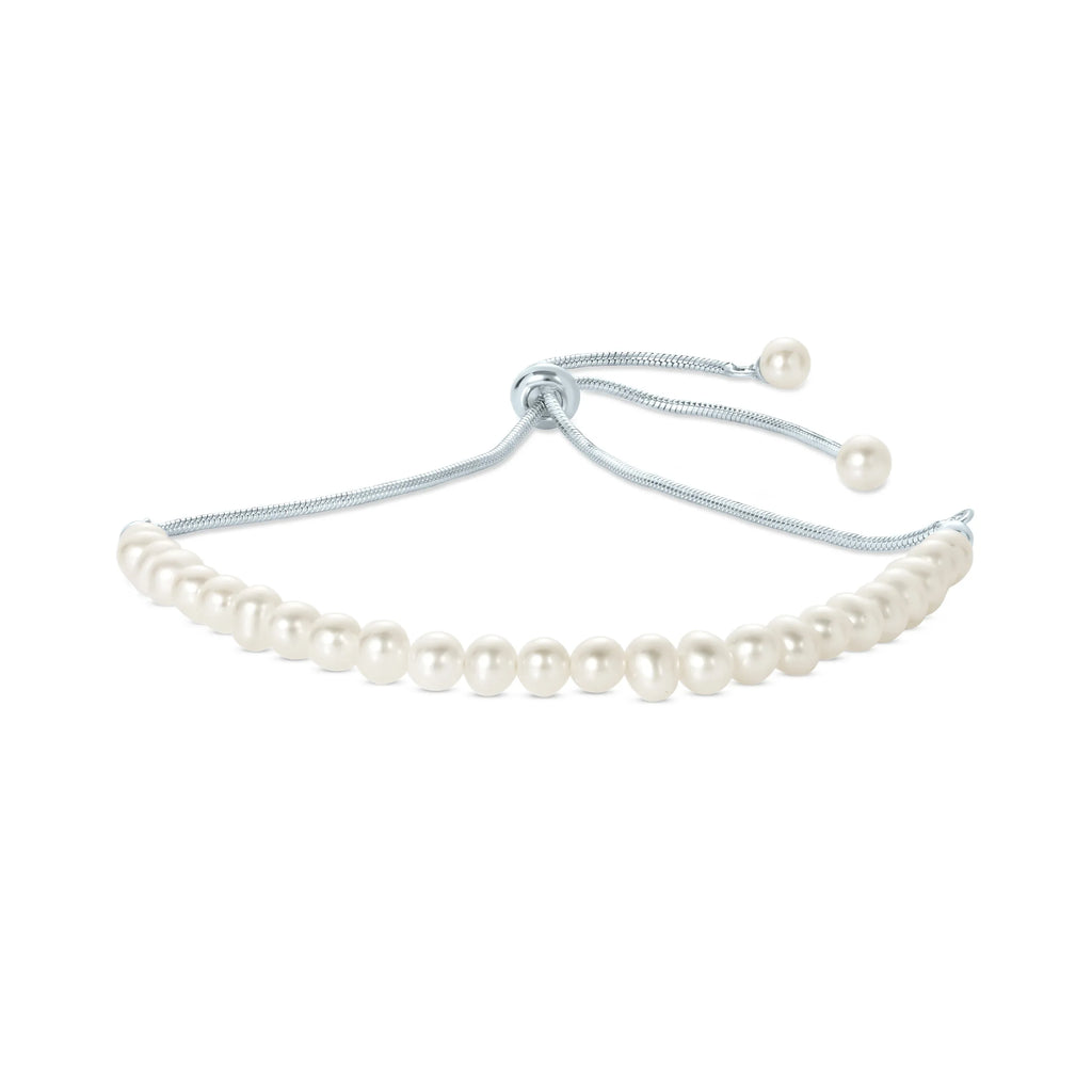 Gemistry White Cultured Freshwater Pearl Adjustable Slider Bracelet in 925 Sterling Silver for Women