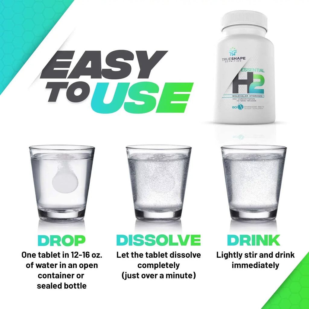 TrueShape Nutrition Essential H2 Fizzy Molecular Hydrogen Tablets for Water Nutritional Supplement (60 Servings)